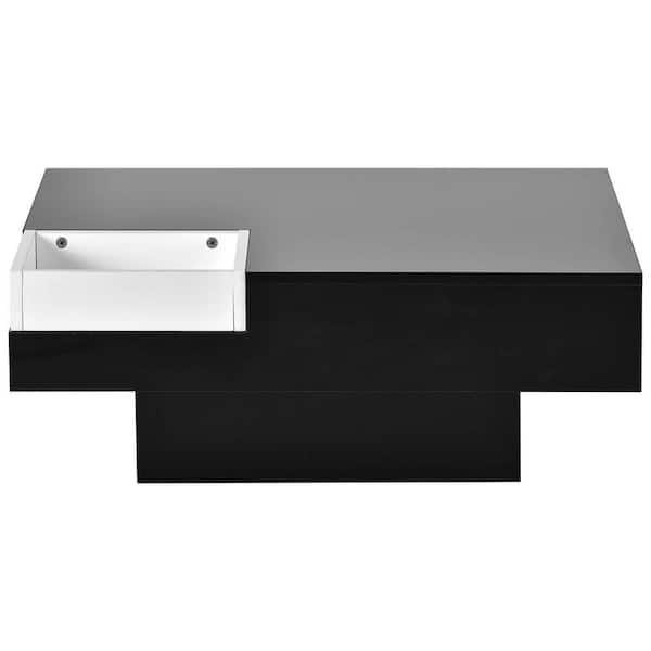 Unbranded Black Square 31.5 in. Outdoor Coffee Table with Detachable Tray and Plug-In 16-Color LED Strip Lights
