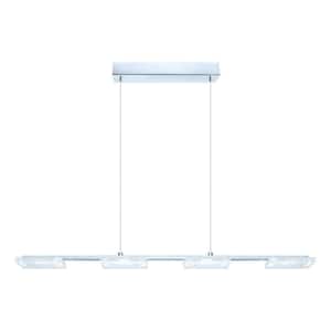 Cartama 31 in. W x 59 in. H 4-Light Chrome Linear Integrated LED Pendant Light with Satin/Clear Glass Shades