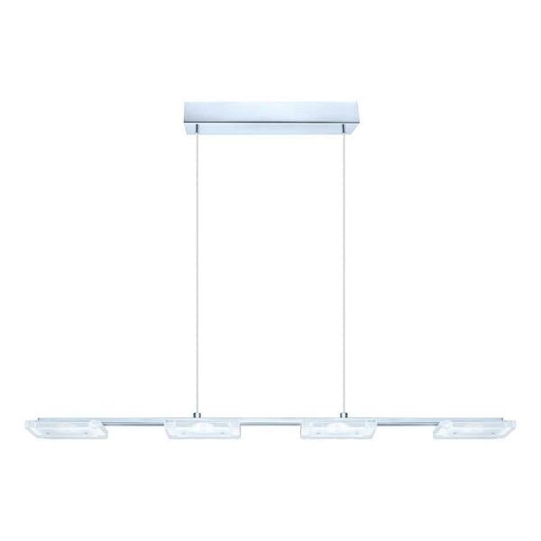 Eglo Cartama 31 in. W x 59 in. H 4-Light Chrome Linear Integrated LED Pendant Light with Satin/Clear Glass Shades