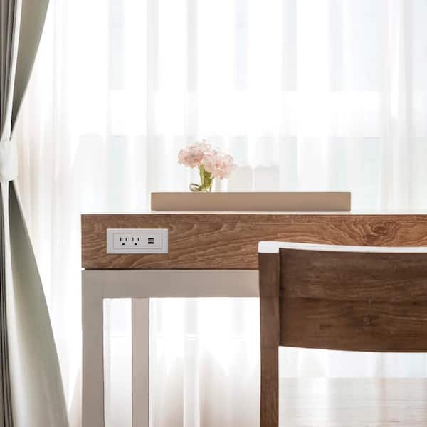 radiant 15 Amp White 2-Outlet and 2 Type A USB Recessed Furniture Power Strip with 10 Ft. Cord