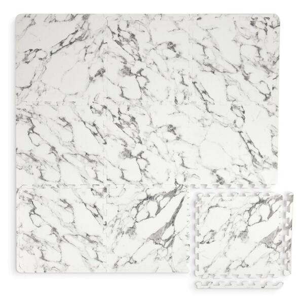 thumbnail image 2 of Interlocking Foam Floor Tiles - Marble Design 12x12 Inch Tiles With Edging | 36x36 Inch Coverage 2 of 12