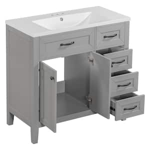 36 in. W Single Sink Freestanding Gray Bath Vanity with White Ceramic Top Unassembled