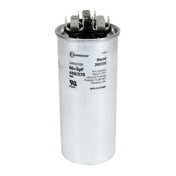 Cambridge 1.97 in. x 1.97 in. x 4.53 in. Aluminum 60 Plus 5 MFD, 440-Volt/370-Volt Dual Round Run Capacitor (1-Pack)