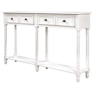 58 in. Console Table Sofa Table Easy Assembly with 2-Storage Drawers and Bottom-Shelf - Ivory White