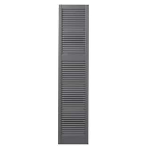 15 in. x 67 in. Cottage Style Open Louvered Polypropylene Shutters Pair in Gray