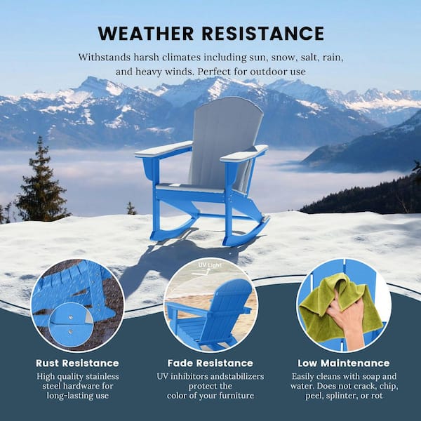 Laguna 2-Pack Fade Resistant Outdoor Patio HDPE Poly Plastic Classic Adirondack Porch Rocking Chairs in Pacific Blue