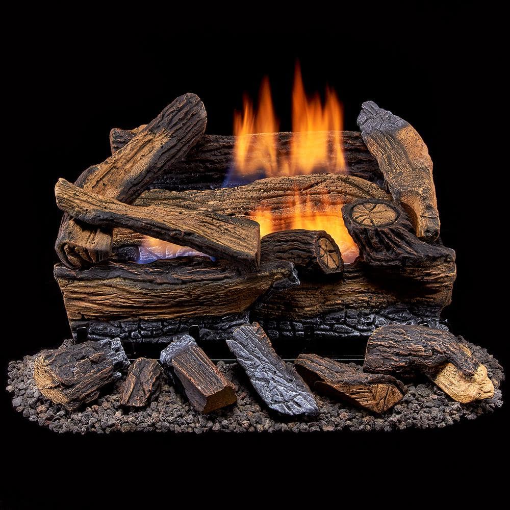 18 in. Ventless 30,000 BTU Split Red Oak Dual Fuel Gas Log Set with Remote 