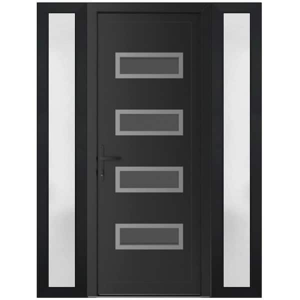 56 in. x 80 in. Right-hand/Inswing Frosted Glass Matte Black Steel Prehung Front Door with Hardware