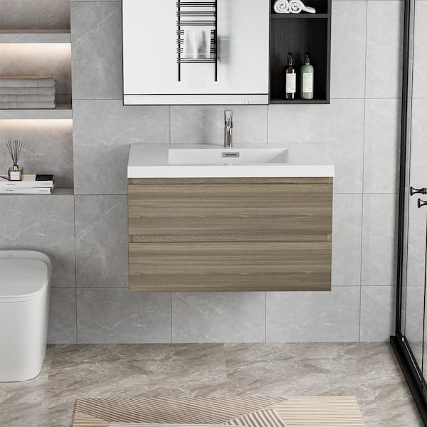 HBEZON Achilles 36 in. W x 20 in. D x 22.5 in. H Single Sink Floating Bath Vanity in Ash Grey with White Resin Top