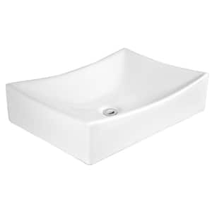 Havasu Ceramic Rectangular Vessel Bathroom Sink with Pop Up Drain in White