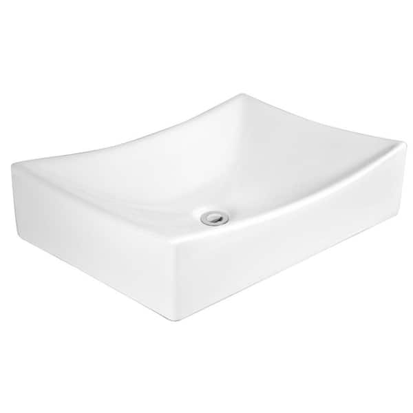Eisen Home Havasu Ceramic Rectangular Vessel Bathroom Sink with Pop Up Drain in White