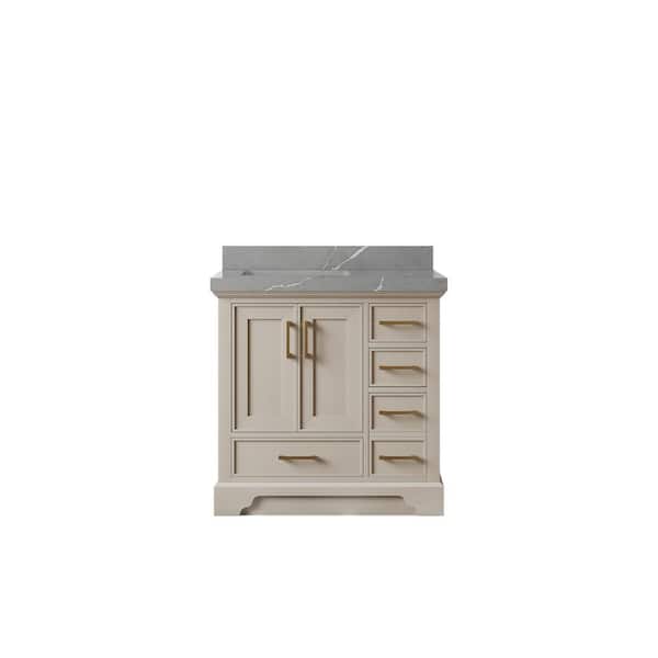 Willow Collections Charlotte 36 in. Left Offset Sink Freestanding Fine Grain Bath Vanity with Piatra Gray Qt. Top Unassembled