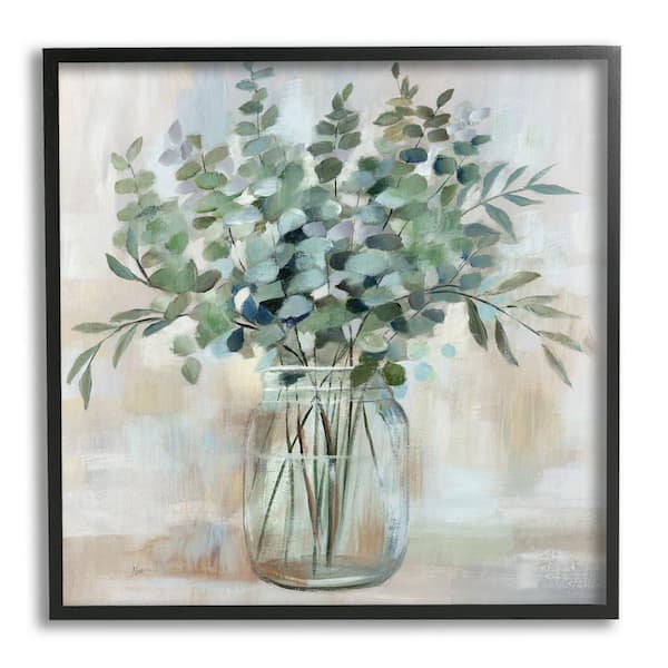 The Stupell Home Decor Collection Soothing Eucalyptus Flower Herb Arrangement Rustic Jar Design by Nan Framed Nature Art Print 24 in. x 24 in.