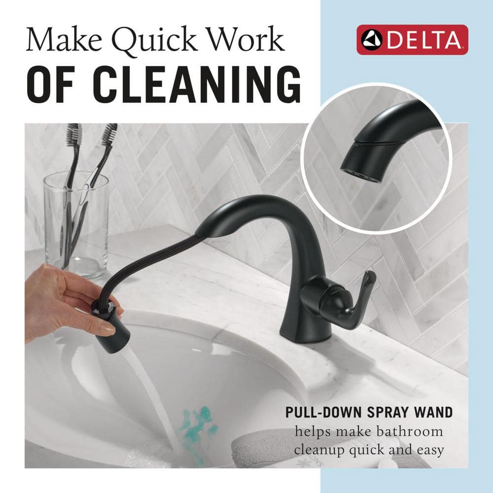 Matte Black Single Hole Pull-Down Bathroom Faucet
