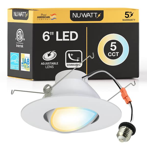 6-pack 6 in. LED White Adjustable Retrofit Recessed Housing 5 CCT 2700K-5000K IC Rated Remodel Dimmable E26 Connector