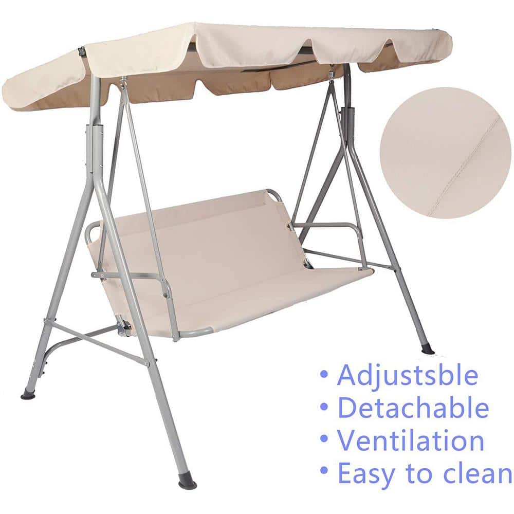 Beige Steel 3-Person Patio Swing with Waterproof Canopy