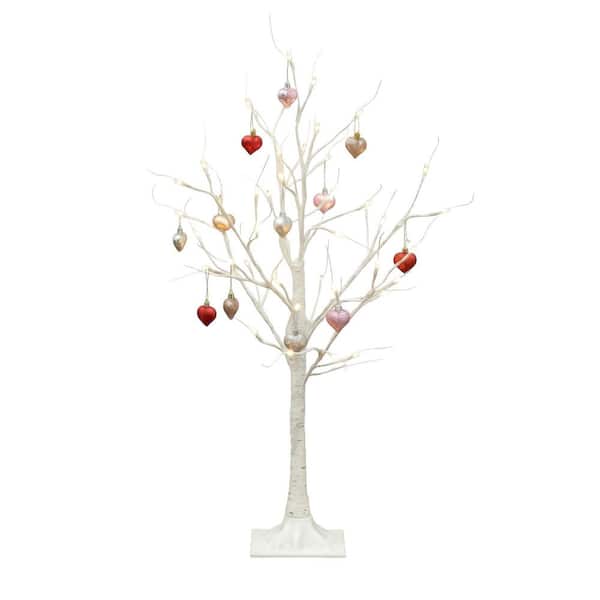 3 ft. Pre-Lit Artificial Valentine's Day Twig Tree with 40 Warm White LED Lights and Heart Ornaments