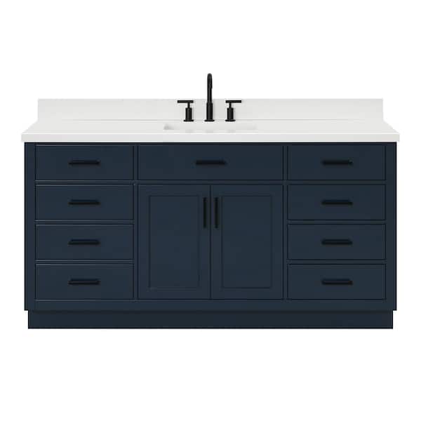 Hepburn 66 in. W x 22 in. D x 36 in. H Freestanding Bath Vanity Double Sinks in Midnight Blue with Pure White Qt. Top