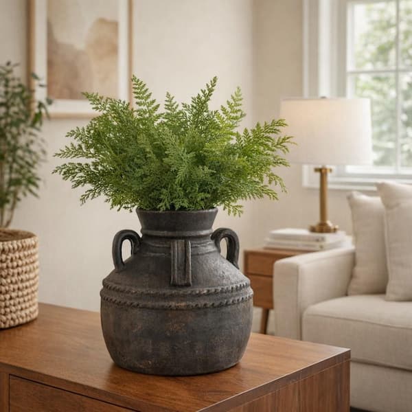 Liv & Skye 12 in. Black Ceramic Rustic Textured Round Double