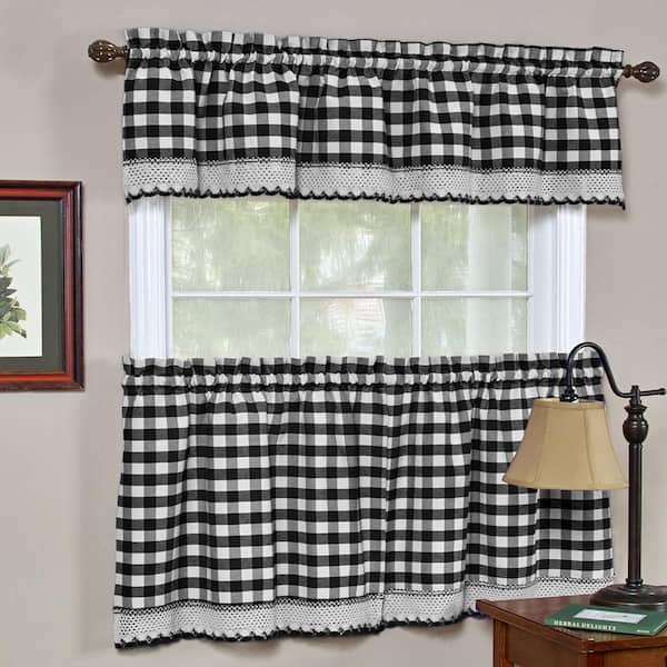 JAIJY Buffalo Check Plaid Roman Valance - 1 Panel, 45" X 63", Black & White Gingham Farmhouse Window Treatment
