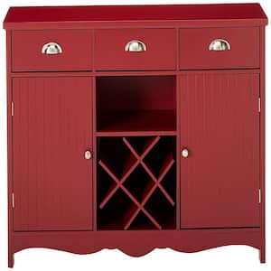 SignatureHome Calhoun Red Finish Wood Buffet Table with Wine Storage Shape Rectangle 42 in. W x 12 in. L x 30 in. H