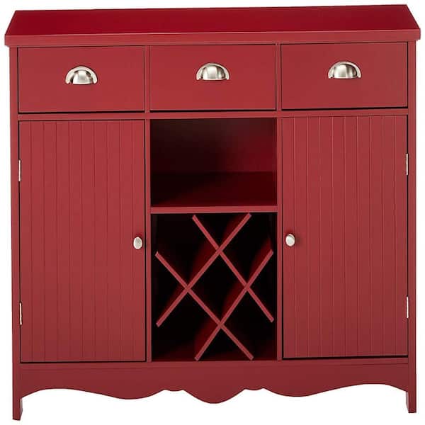 Signature Home SignatureHome Calhoun Red Finish Wood Buffet Table with Wine Storage Shape Rectangle 42 in. W x 12 in. L x 30 in. H