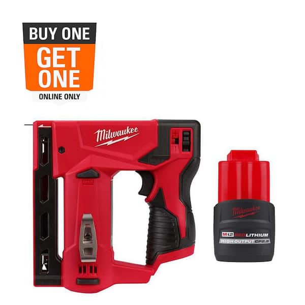 Milwaukee M12 12-Volt Lithium-Ion Cordless 3/8 in. Crown Stapler w/M12 12V Lithium-Ion High Output CP 2.5 Ah Battery Pack