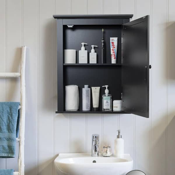 Forclover 22-in x 27-in Surface Mount Black Mirrored Medicine Cabinet