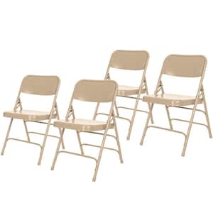 Bernadine Collection Triple Brace Metal Folding Dining Chairs, Beige (Set of 4)