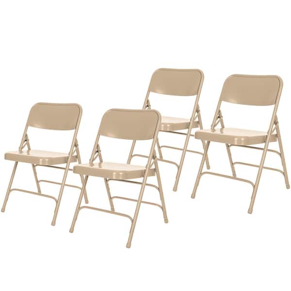 HAMPDEN FURNISHINGS Bernadine Collection Triple Brace Metal Folding Dining Chairs, Beige (Set of 4)