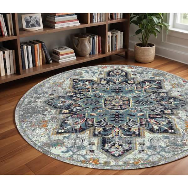 8 ft. x 8 ft. Gray Blue And Brown Area Rug