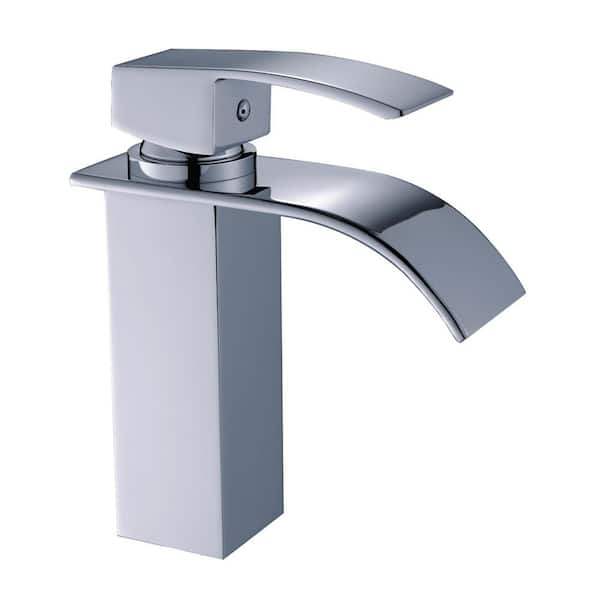 FLG Single-Handle Single-Hole Waterfall Bathroom Faucet in Polished Chrome