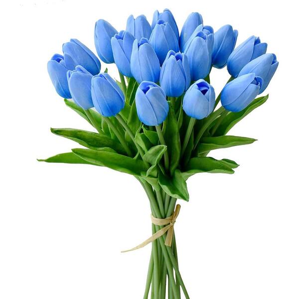 TULIPページ 13.5 in. Light Blue Indoor Artificial Tulip Flower 20-Pieces