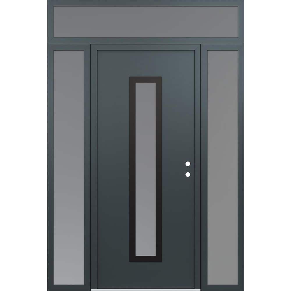 A11 68 in. x 96 in. Black P Left-Hand/Inswing Frosted Glass Anth/Anth 2 Sidelite+Transom Steel Prehung Front Door price history on PriceWatchPro