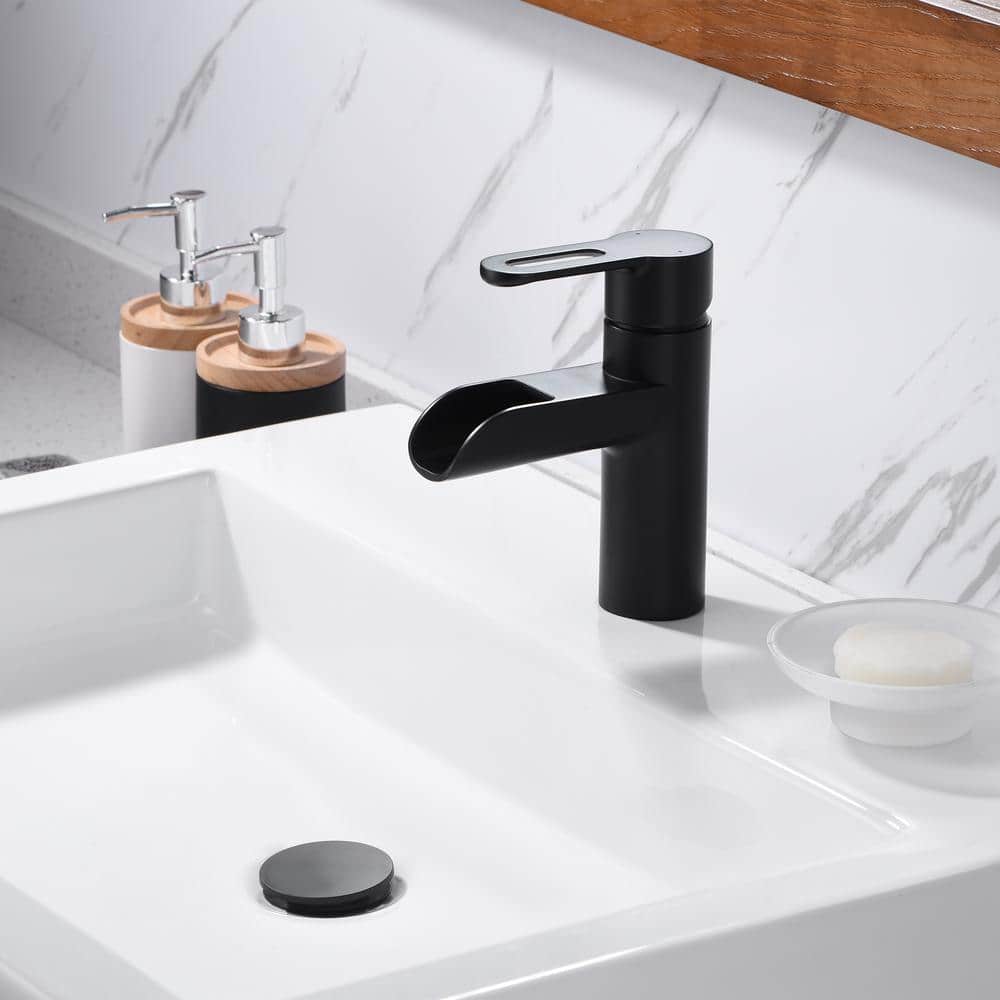 Matte Black Modern Single-Handle Waterfall Bathroom Faucet