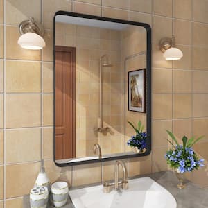 22 in. W x 30 in. H Rectangular Aluminum Alloy Framed and Tempered Glass Wall Bathroom Vanity Mirror in Matte Black