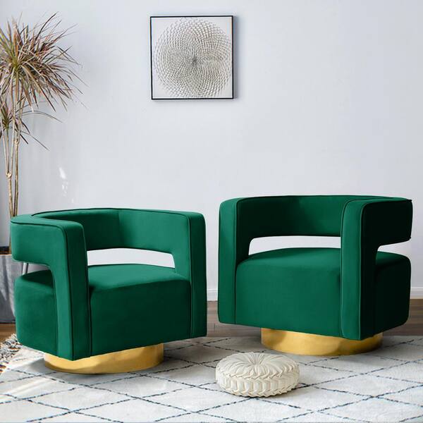 JAYDEN CREATION Bettina Green Velvet Barrel Chair with Swivel (Set of 2)