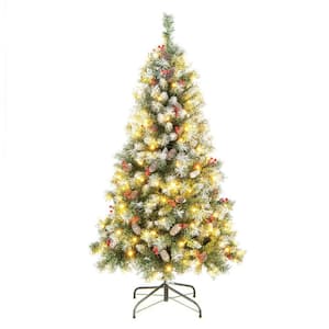 5 ft.Green and White Hinged Christmas Tree w/ 450 PVC Branch Tips and 200 Warm White LED Lights