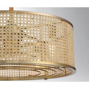 Astoria 25 in. Indoor Warm Brass Fan D'lier Ceiling Fan with Natural Cane Shade and LED Bulbs