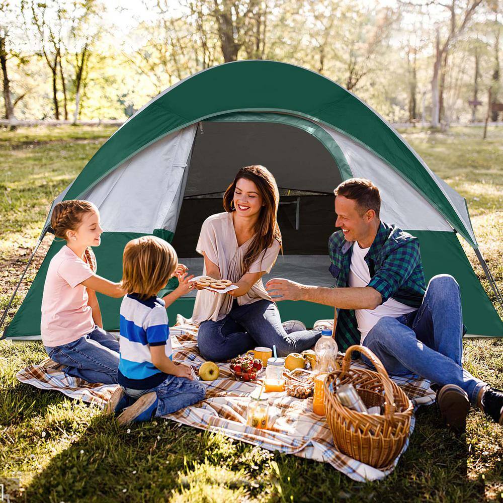 Green and Gray 4-Person Polyester Dome Camping Tent