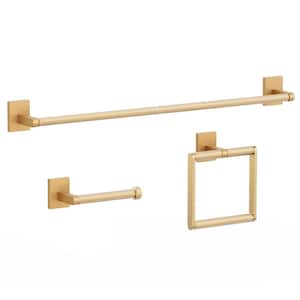 3-Piece Bath Hardware Set with 24 in. Towel Bar, Toilet Paper Holder and Towel Ring in Brass