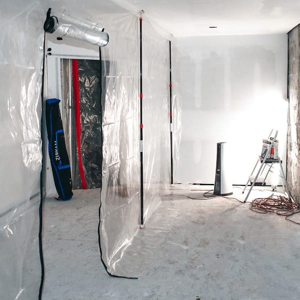 10 ft. Stainless Steel Dust Barrier Poles with 2-Adhesive Zippers and a Carry Bag Black (4-Pack)