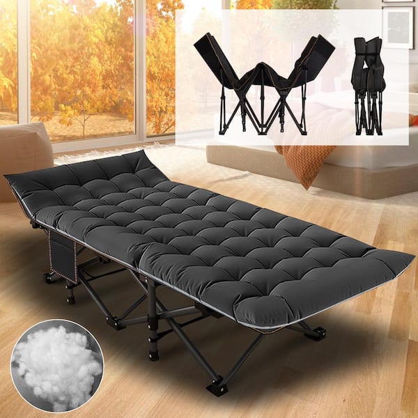 BOZTIY Oversize Folding Camping Cot Xl Sleeping Cot with Mattress Carry Bag Black