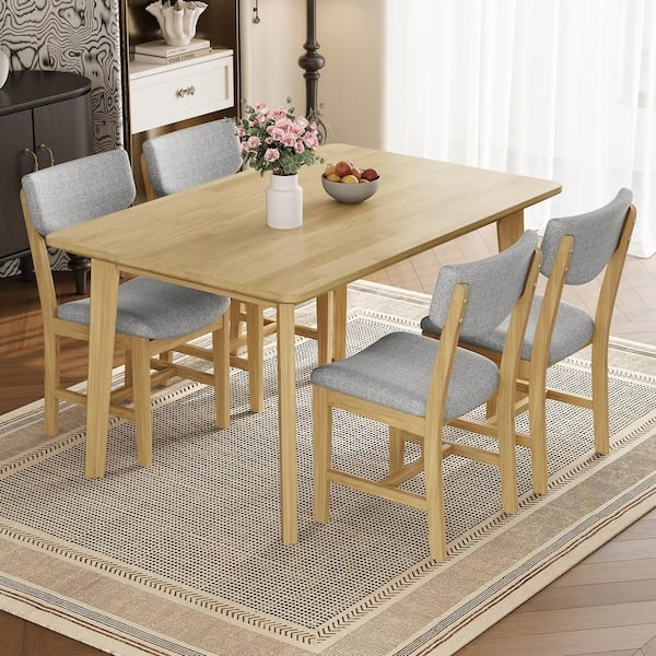 Harper & Bright Designs 5-Piece Natural Finish Wood Top 4-Legs Dining ...