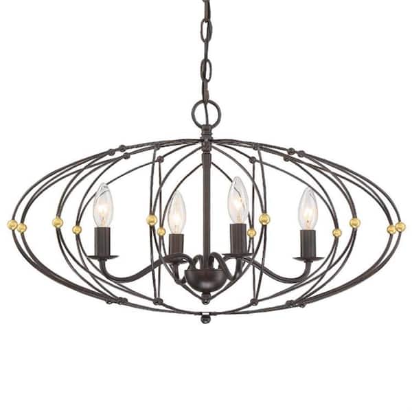 Crystorama Zucca 4-Light English Bronze + Antique Gold Cage Chandelier