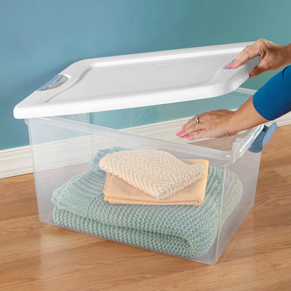 64 Quart Clear Plastic Stackable Storage Bins with Latching Lids