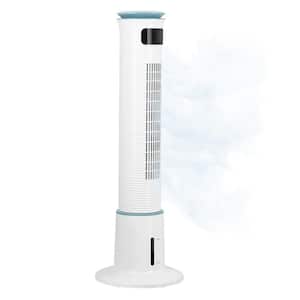 43 in. 12-Speed Standing Tower Fan Humidifier Cooling Fan in White with 15 Hours Timing Closure and Remote Control