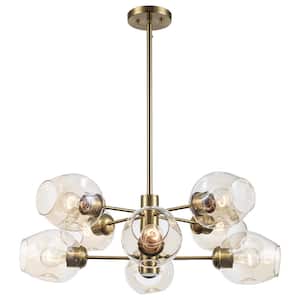 Clusters 8-Light Antique Gold Sputnik Pendant Light Fixture with Clear Glass Tinted Shades