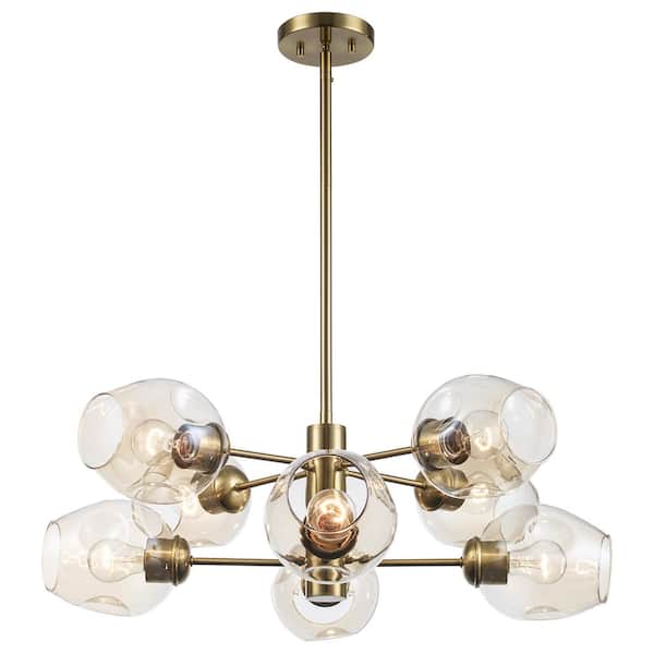 Bel Air Lighting Clusters 8-Light Antique Gold Sputnik Pendant Light Fixture with Clear Glass Tinted Shades