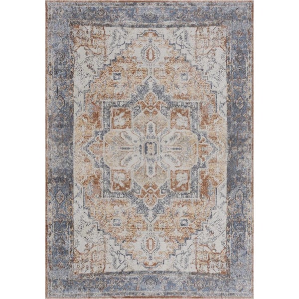 Hera 3 ft. X 7 ft. Blue, Light Blue, Off White Area Rug